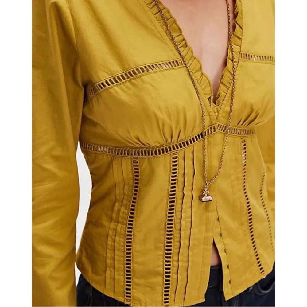 NWT Free People Frankie Corset Long Sleeve Top Size Small in Lemon Party reg $98 - Picture 3 of 8